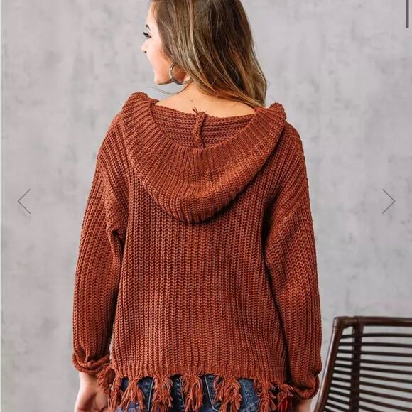 Purple Snow Rust Frayed Hem Hooded Full Zip Cardigan Sweater - Picture 2 of 13